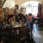 Roger, Idan & Amir talk politics over lunch at T'mol Shilshom Restaurant, Jerusalem